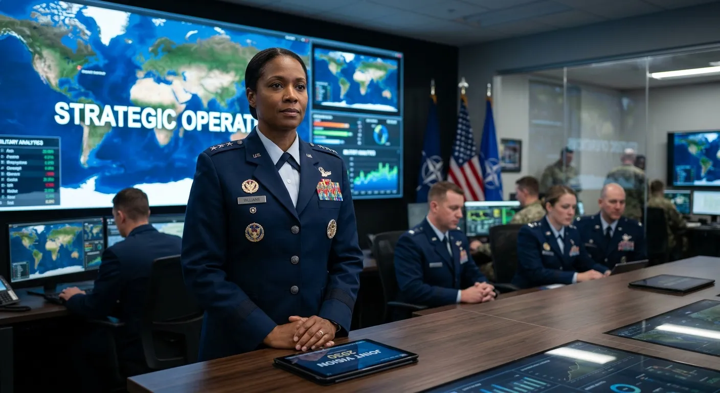 A professional, high-resolution image of a modern military officer or strategic leader in a formal s... A professional, high-resolution image of a modern military officer or strategic leader in a formal setting, conveying authority and strategic vision. Style: Corporate, professional. Mood: Authoritative, trustworthy.